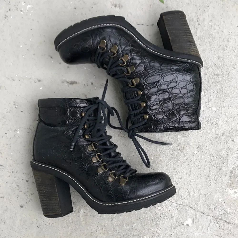 Diesel alligator embossed ankle boots